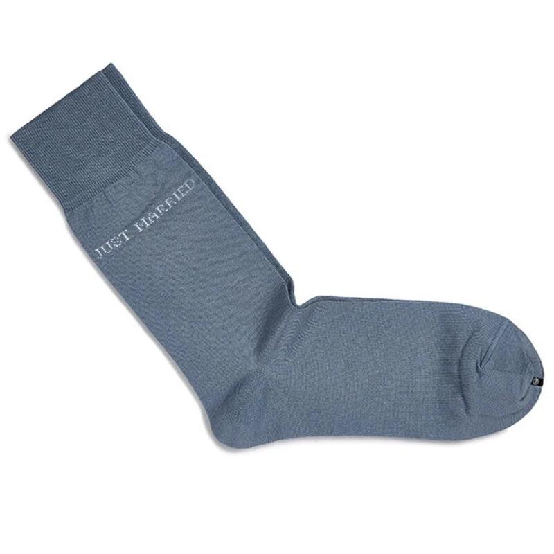 "Just Married" Baumwollsocken für den Bräutigam in blau-grau - ehegut