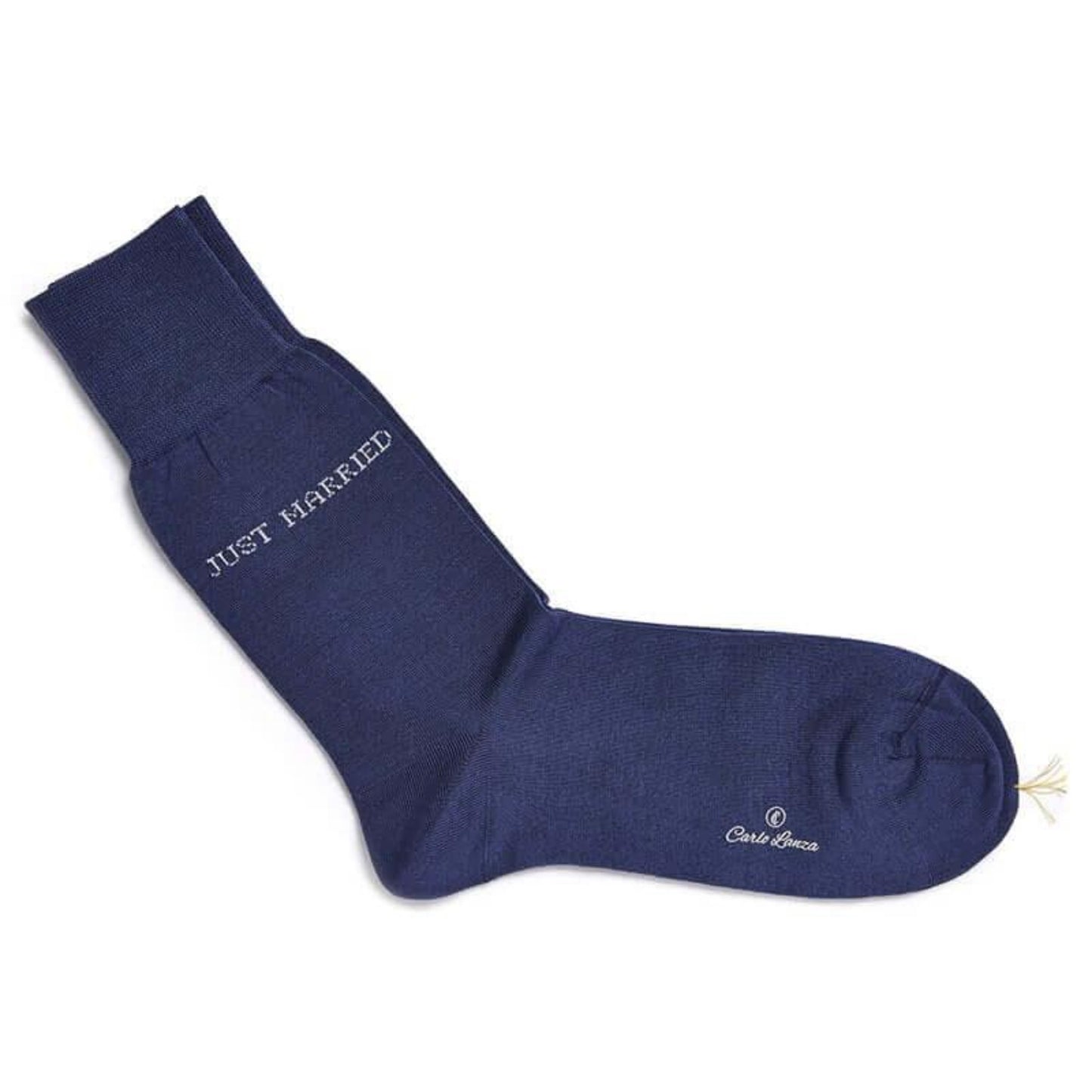 "Just Married" Baumwollsocken für den Bräutigam in Königsblau - ehegut