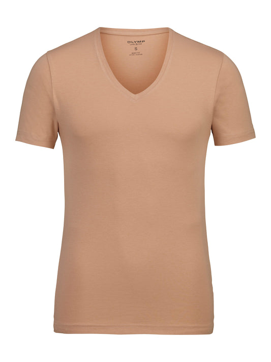 Olymp Body Fit Level Five 5 Basic T-Shirt in Hautfarben mit V-Ausschnitt - ehegut