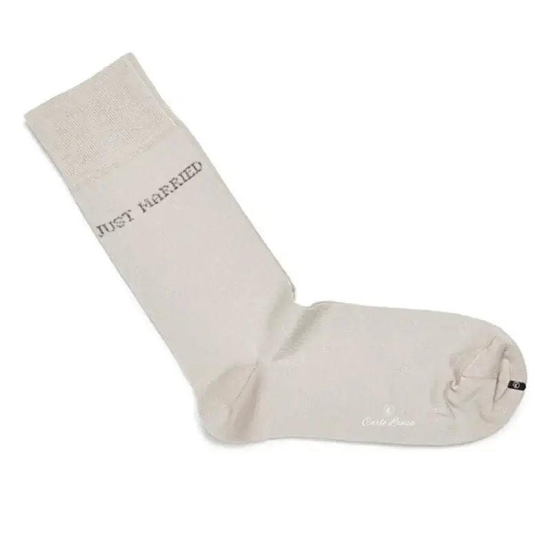 "Just Married" sandfarbene Baumwollsocken für den Bräutigam - ehegut